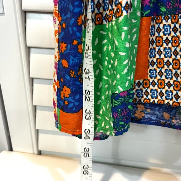 Fate Womens All In Good Time Green Patchwork Mini Dress Sz Small Floral Popover - Picture 8 of 14